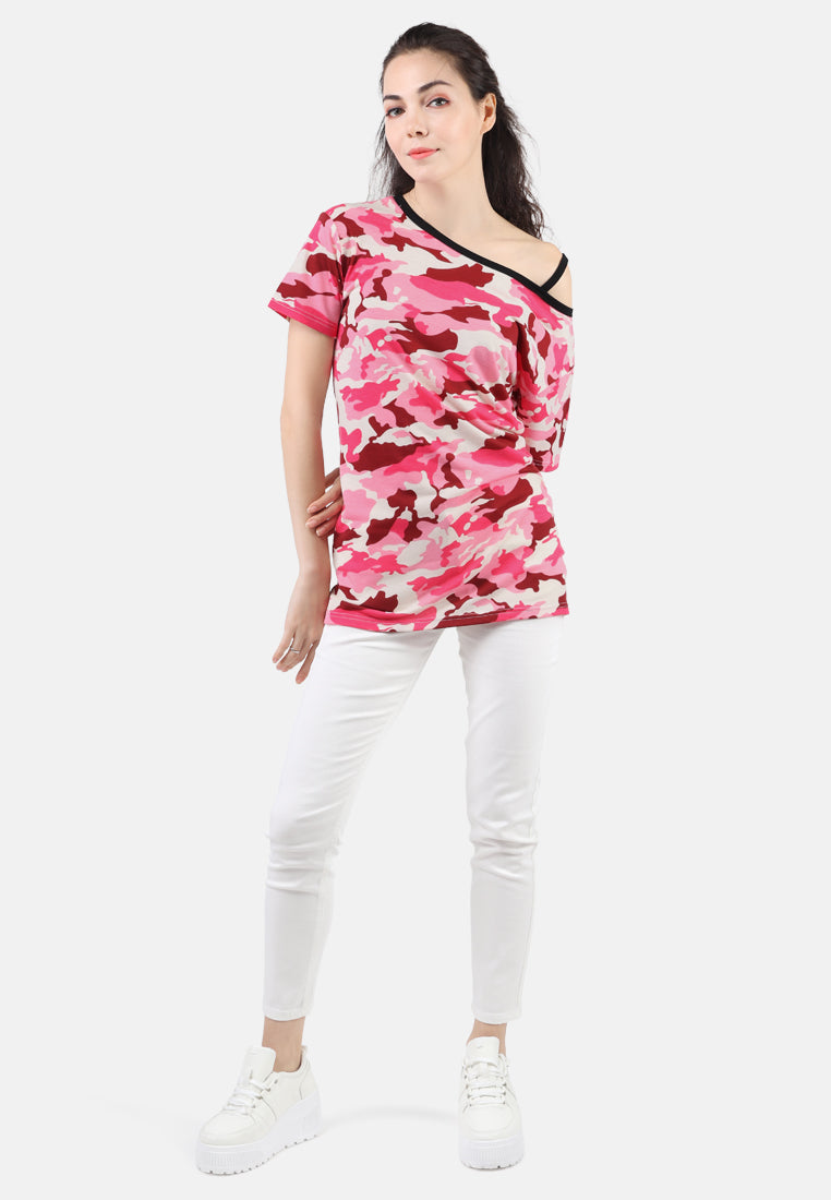 one strap top#color_pink-camouflage