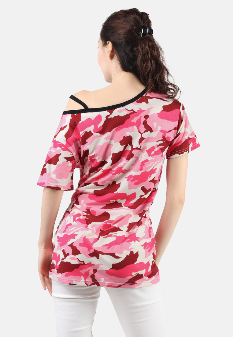 one strap top#color_pink-camouflage