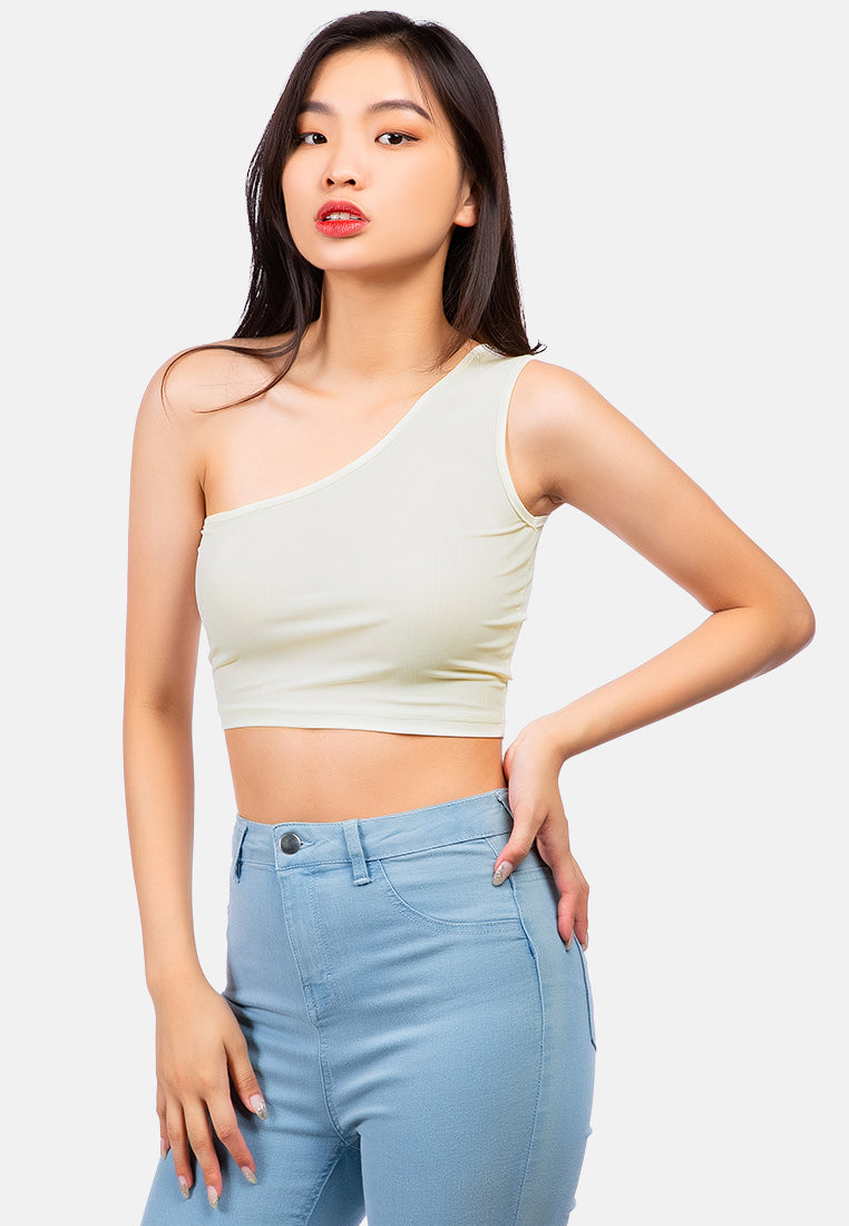 One Shoulder Knitted Crop Top By Ruw