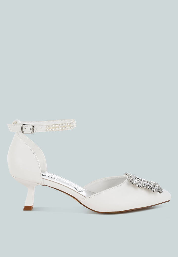 diamante brooch kitten heel sandals by ruw#color_white