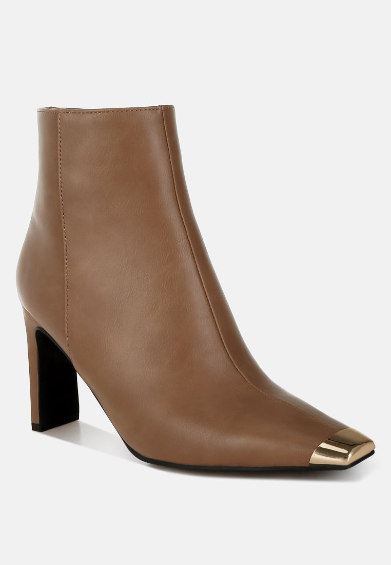 metallic cap toe faux leather boots by ruw#color_brown