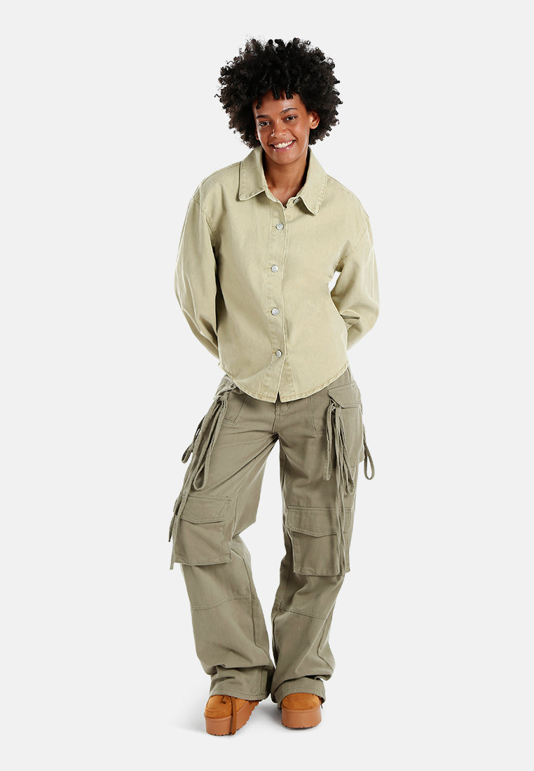 oversized button up denim shacket#color_sand