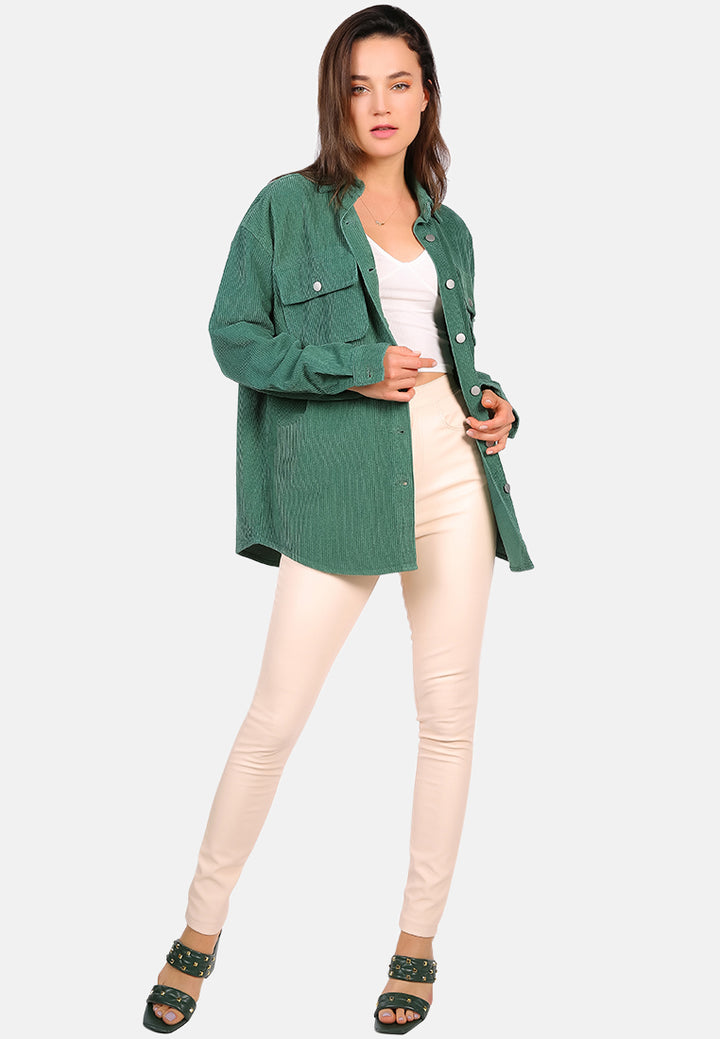 oversized casual corduroy shirt#color_teal-green