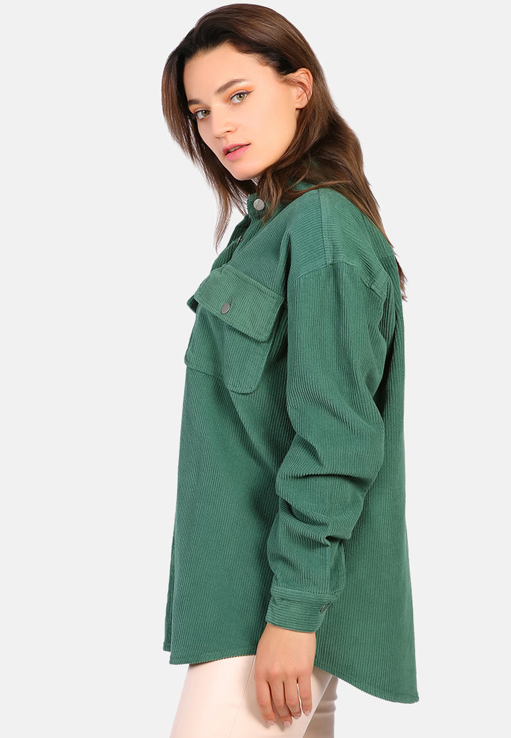oversized casual corduroy shirt#color_teal-green