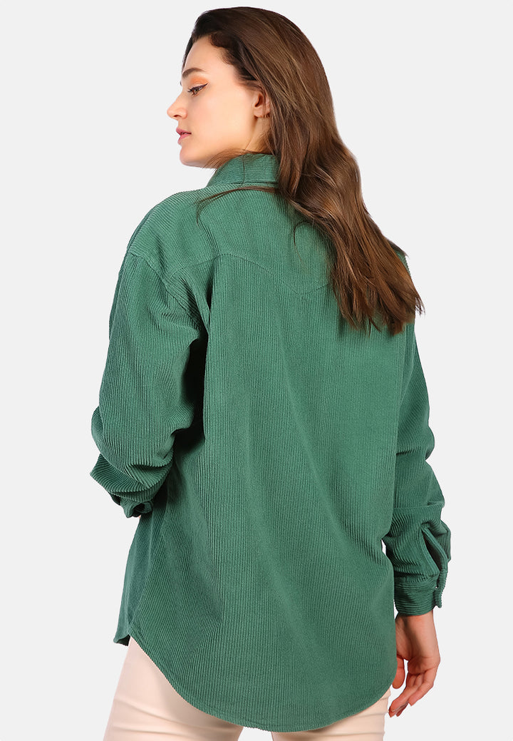 oversized casual corduroy shirt#color_teal-green