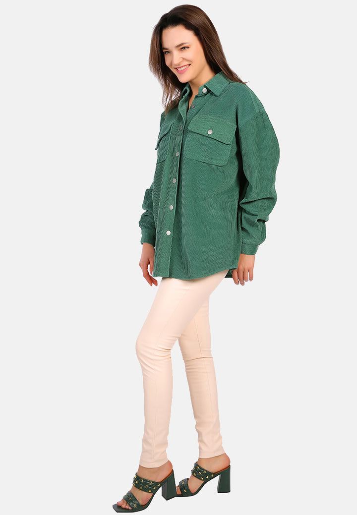 oversized casual corduroy shirt#color_teal-green