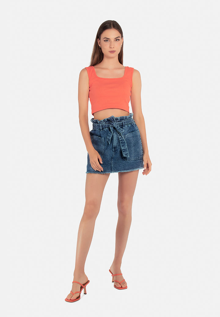paperbag denim mini skirt#color_light-blue
