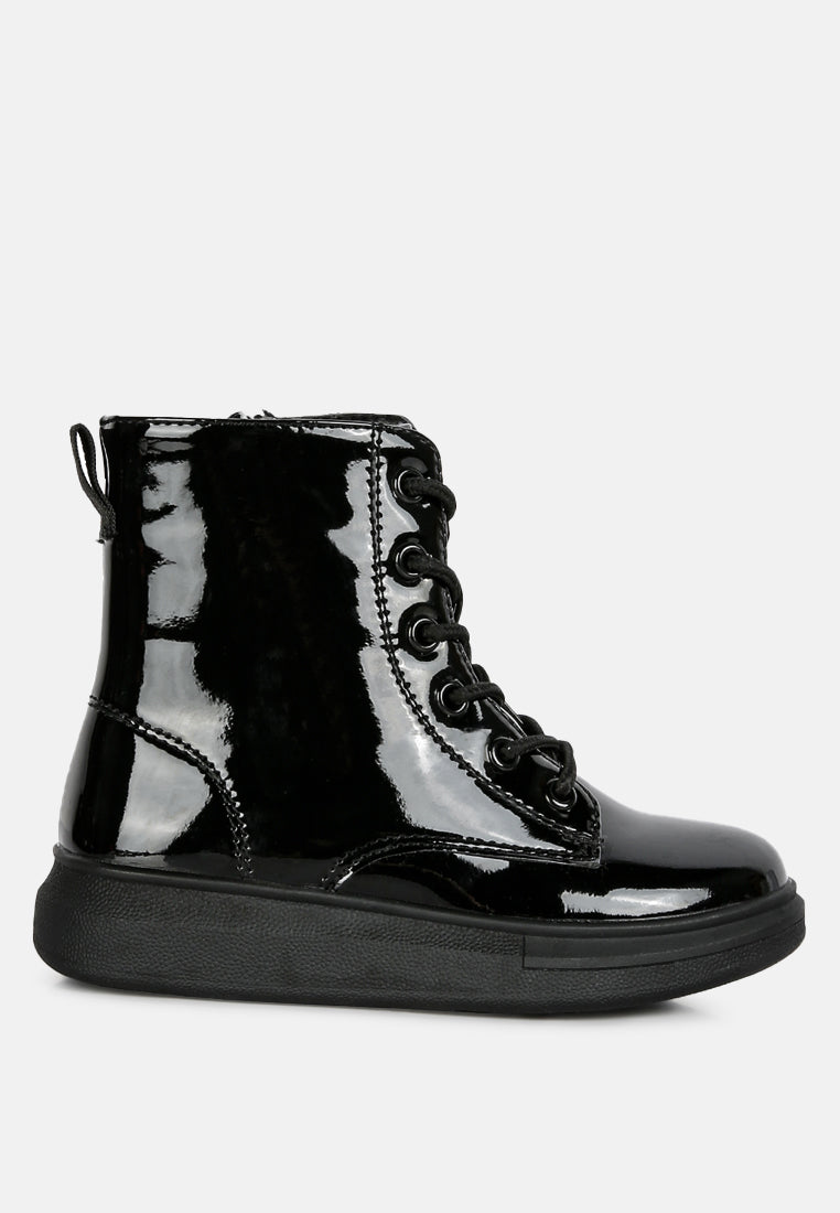 patent pu ankle boot#color_black
