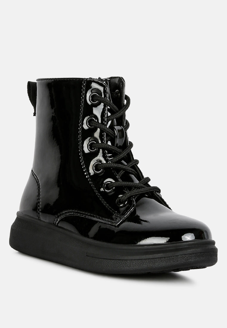 patent pu ankle boot#color_black