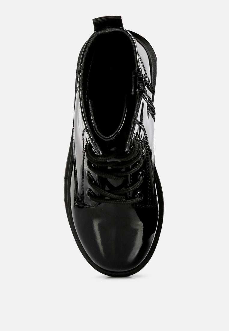 patent pu ankle boot#color_black