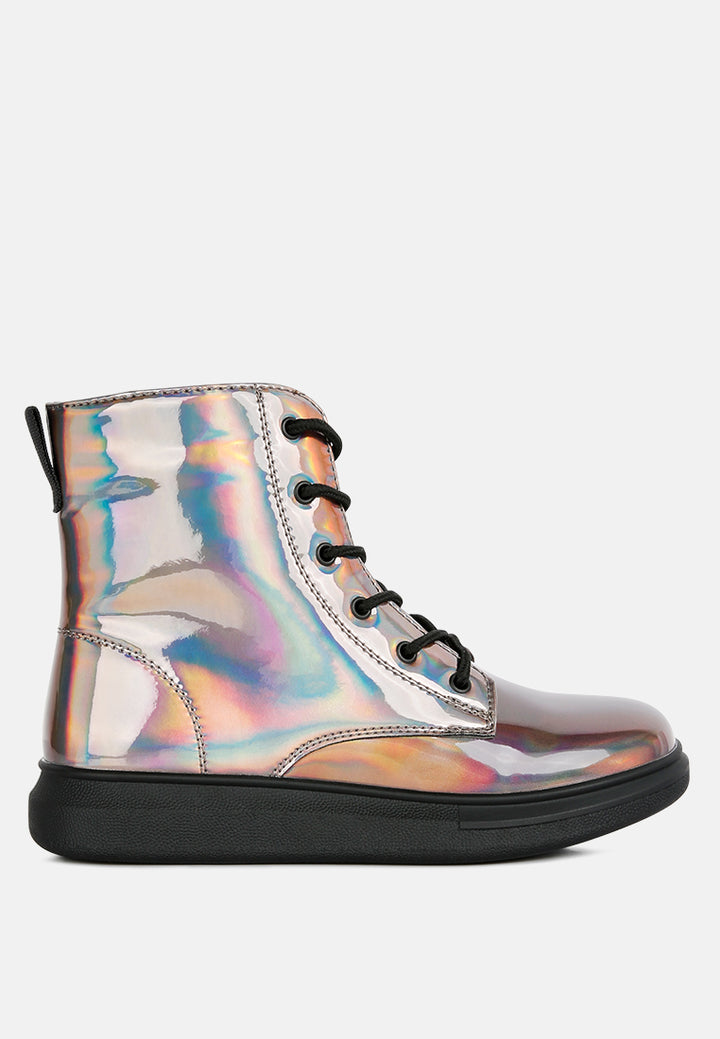 patent pu ankle boot#color_silver