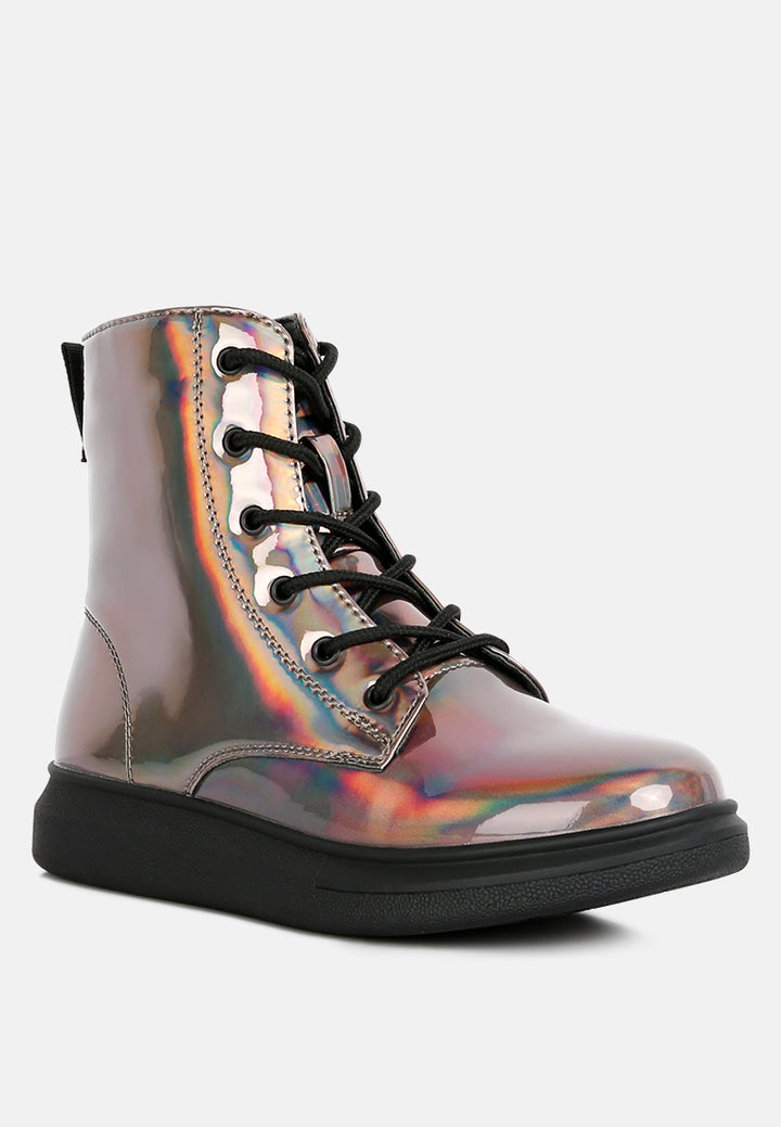 patent pu ankle boot#color_silver