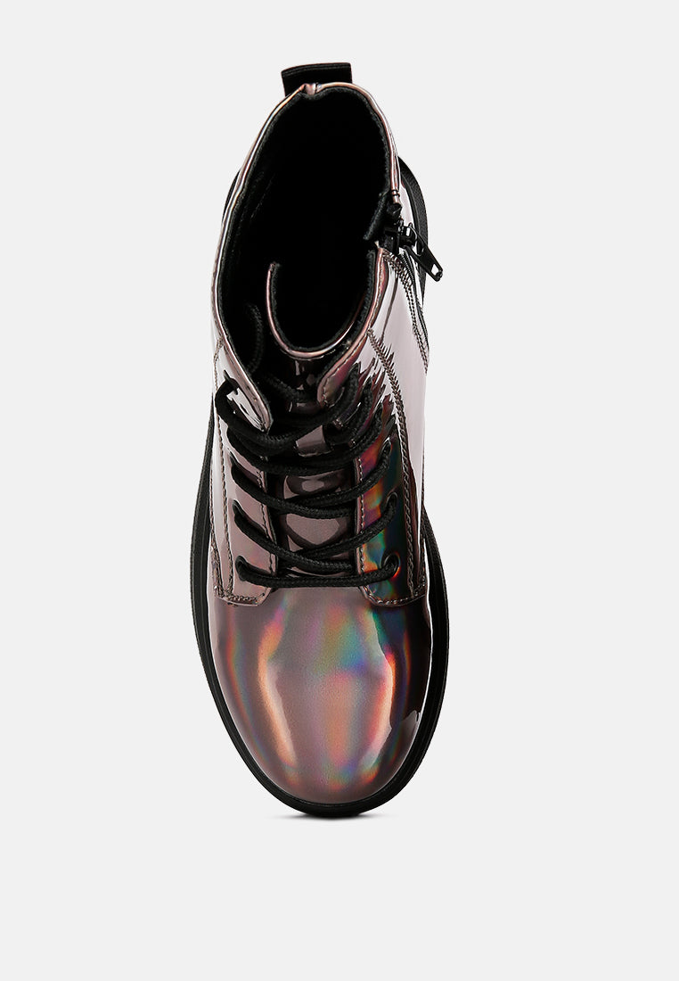 patent pu ankle boot#color_silver
