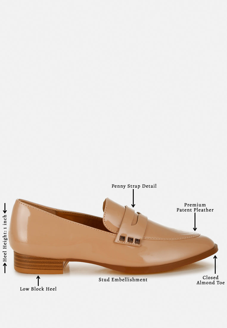 patent pleather penny loafers by ruw color_beige