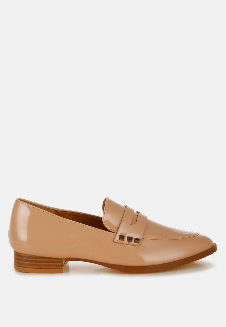 patent pleather penny loafers by ruw color_beige