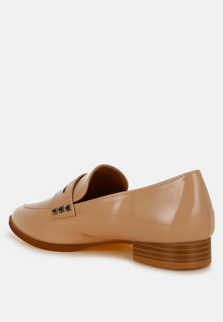 patent pleather penny loafers by ruw color_beige