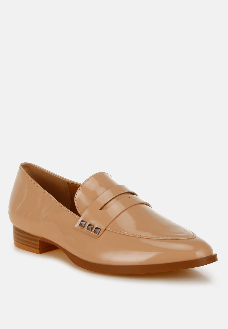patent pleather penny loafers by ruw color_beige