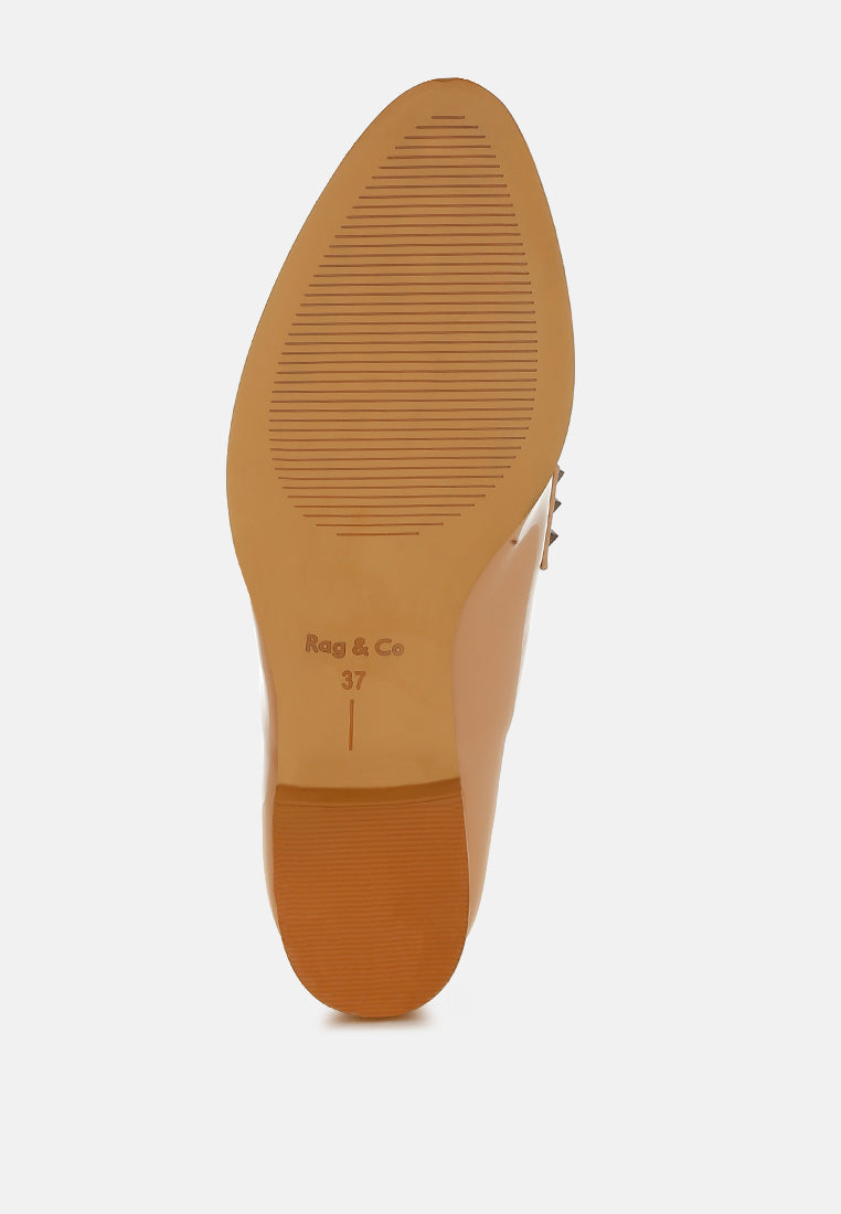 patent pleather penny loafers by ruw color_beige