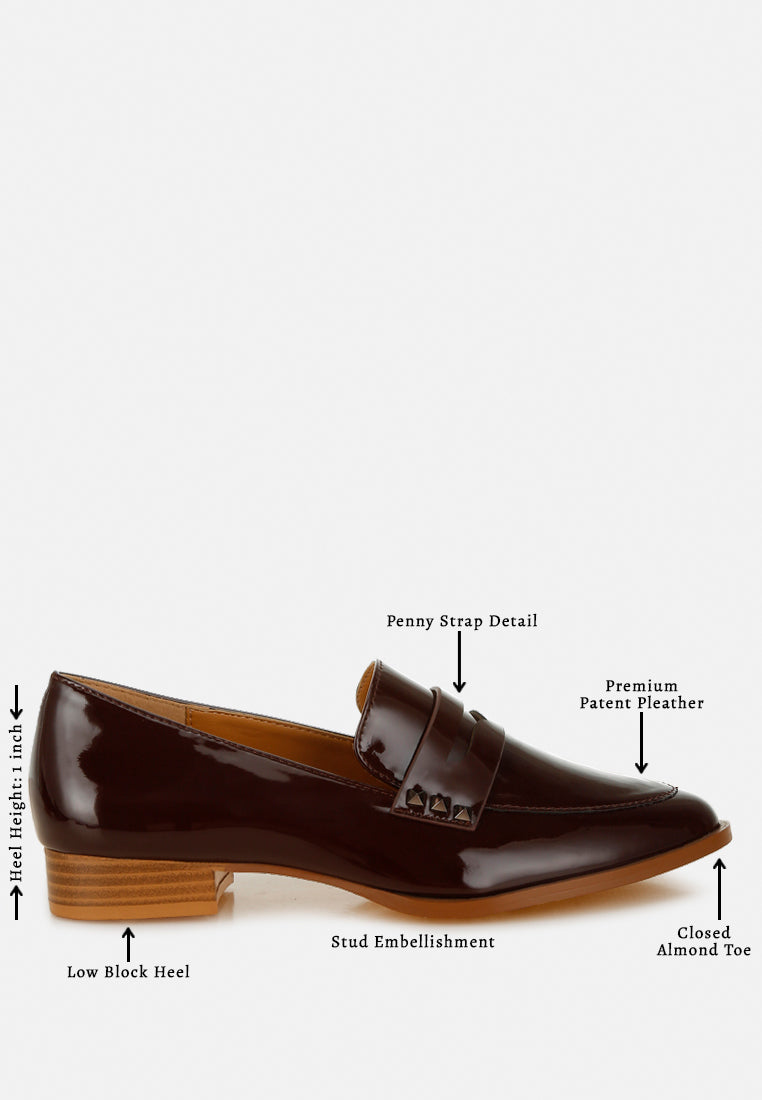 patent pleather penny loafers by ruw color_brown