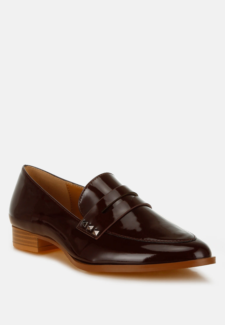 patent pleather penny loafers by ruw color_brown