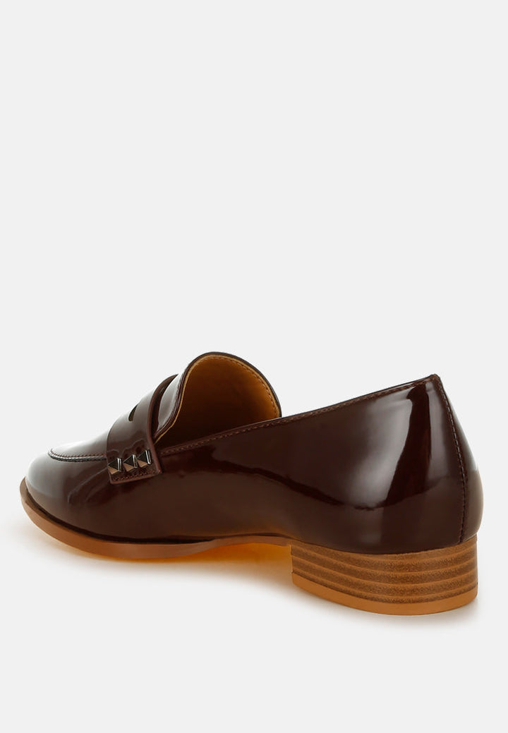 patent pleather penny loafers by ruw color_brown