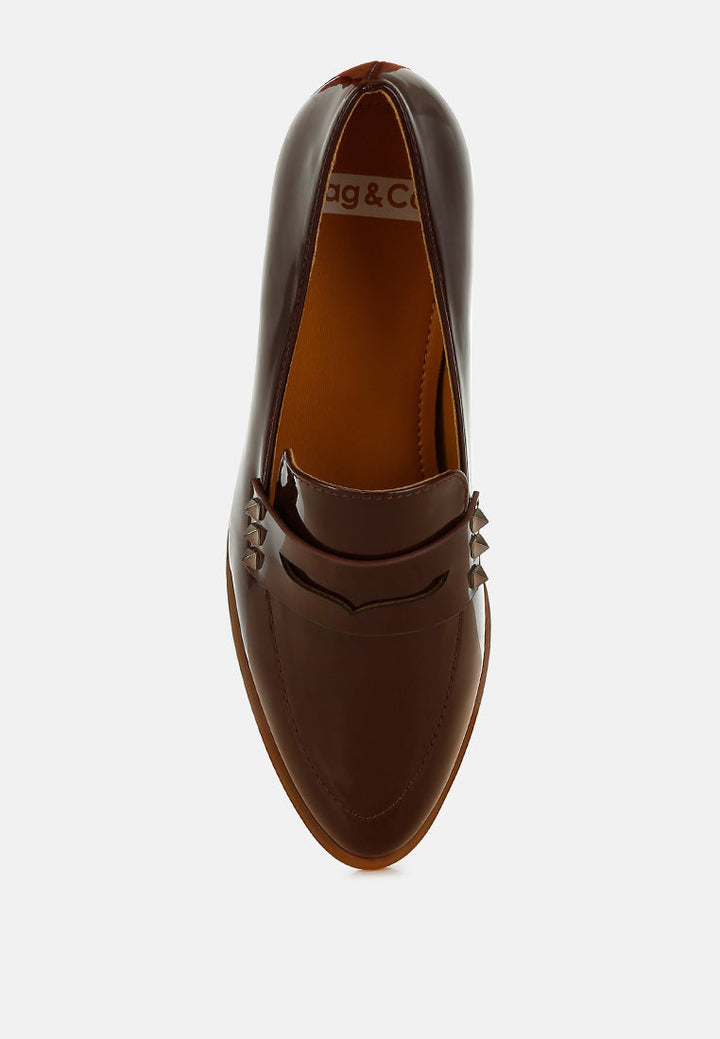 patent pleather penny loafers by ruw color_brown