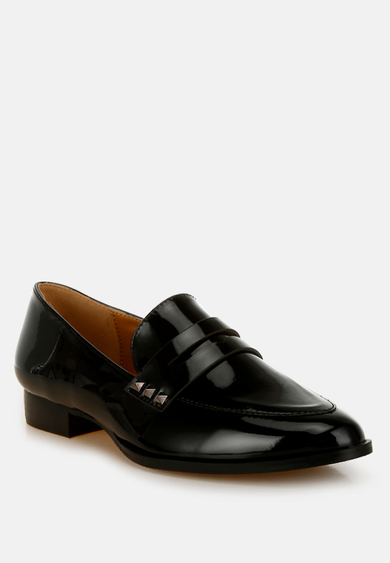 patent pleather penny loafers by ruw color_black