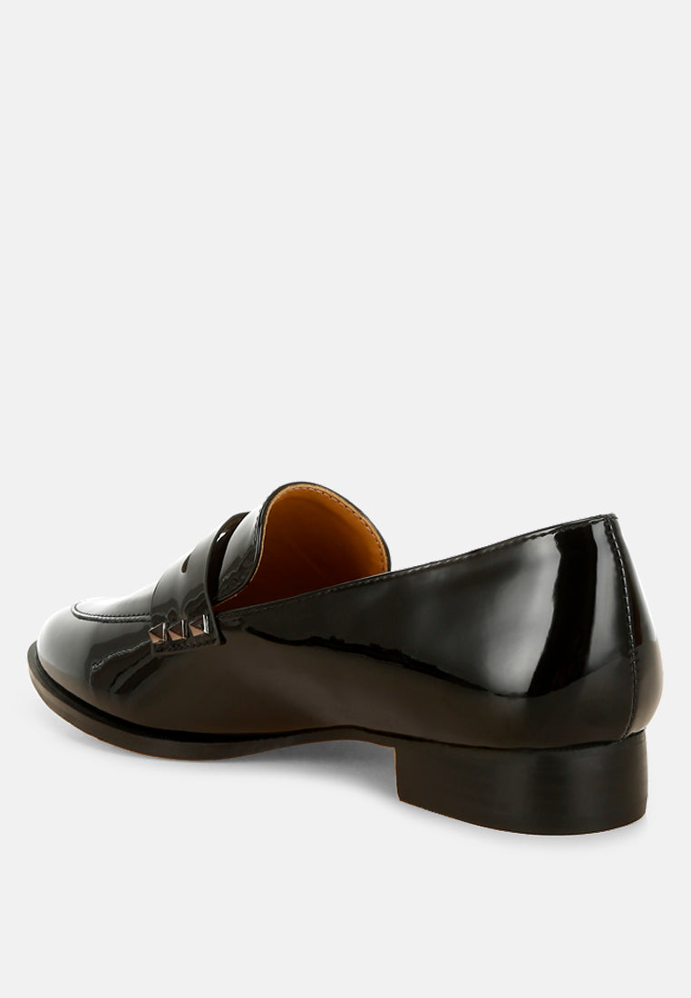 patent pleather penny loafers by ruw color_black