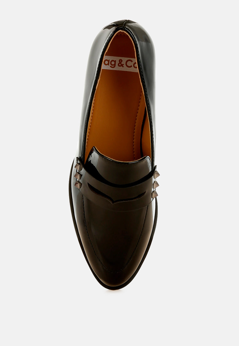 patent pleather penny loafers by ruw color_black