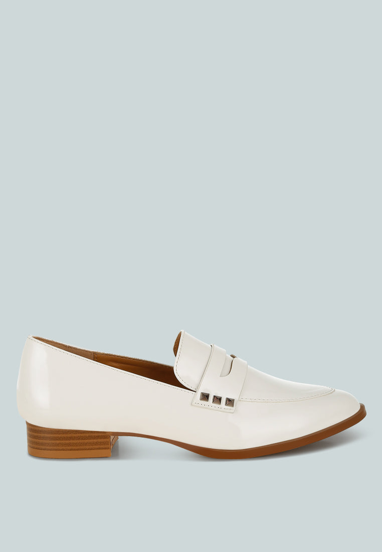 patent pleather penny loafers by ruw color_off-white