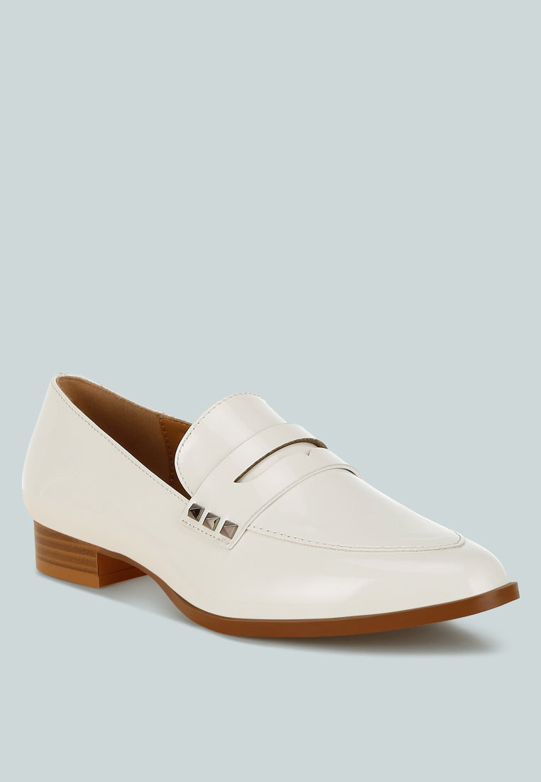 patent pleather penny loafers by ruw color_off-white