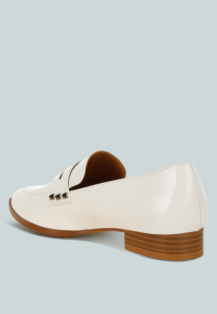 patent pleather penny loafers by ruw color_off-white