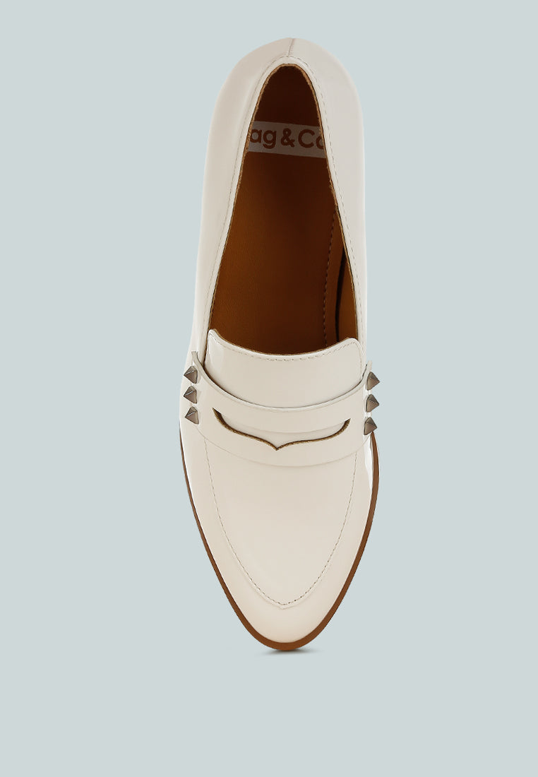 patent pleather penny loafers by ruw color_off-white