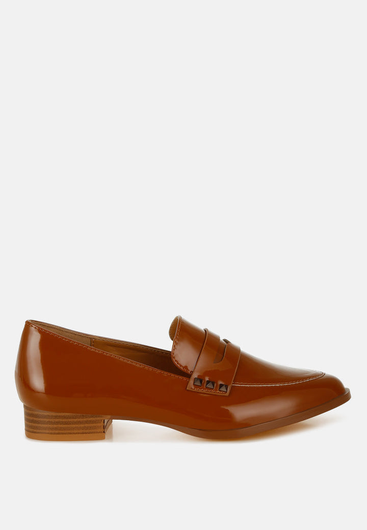 patent pleather penny loafers by ruw color_tan
