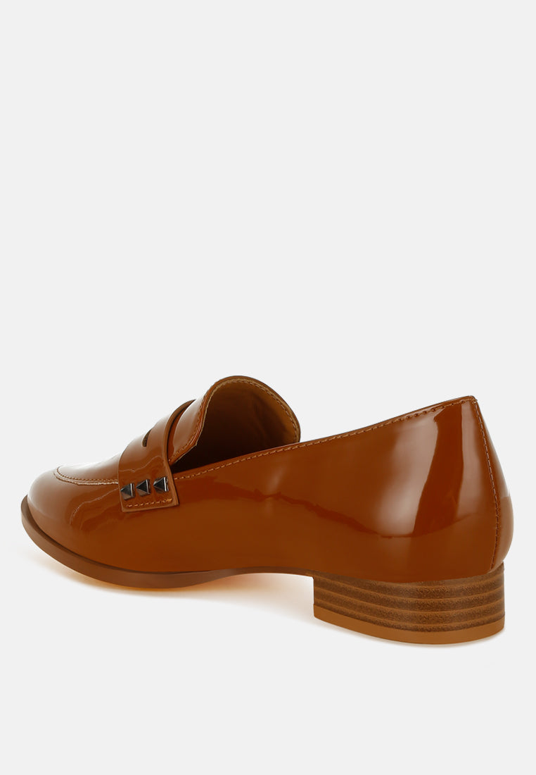 patent pleather penny loafers by ruw color_tan