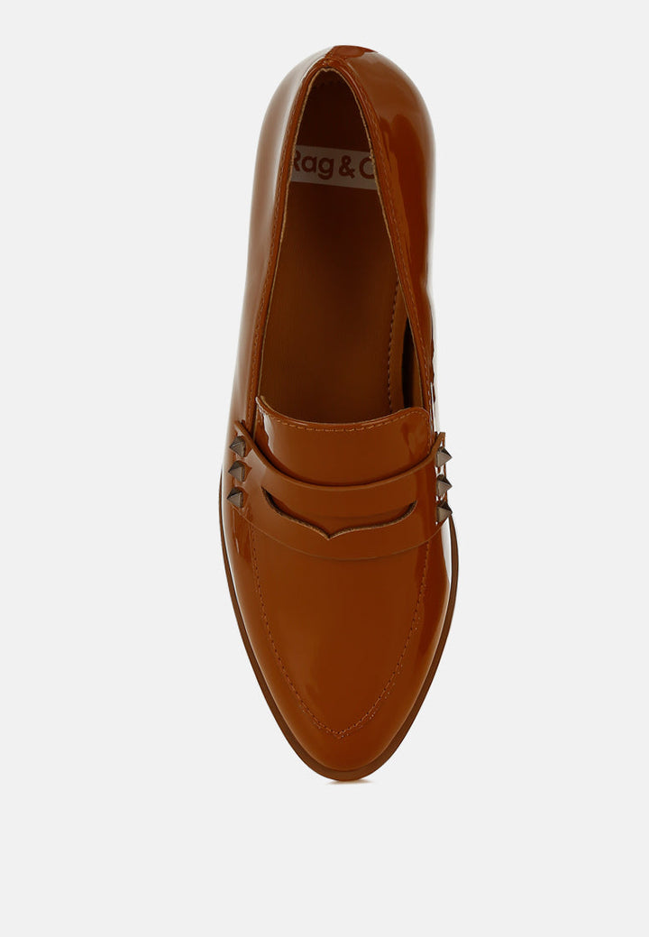 patent pleather penny loafers by ruw color_tan