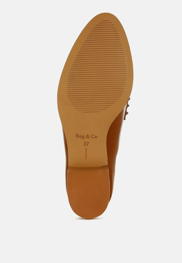 patent pleather penny loafers by ruw color_tan