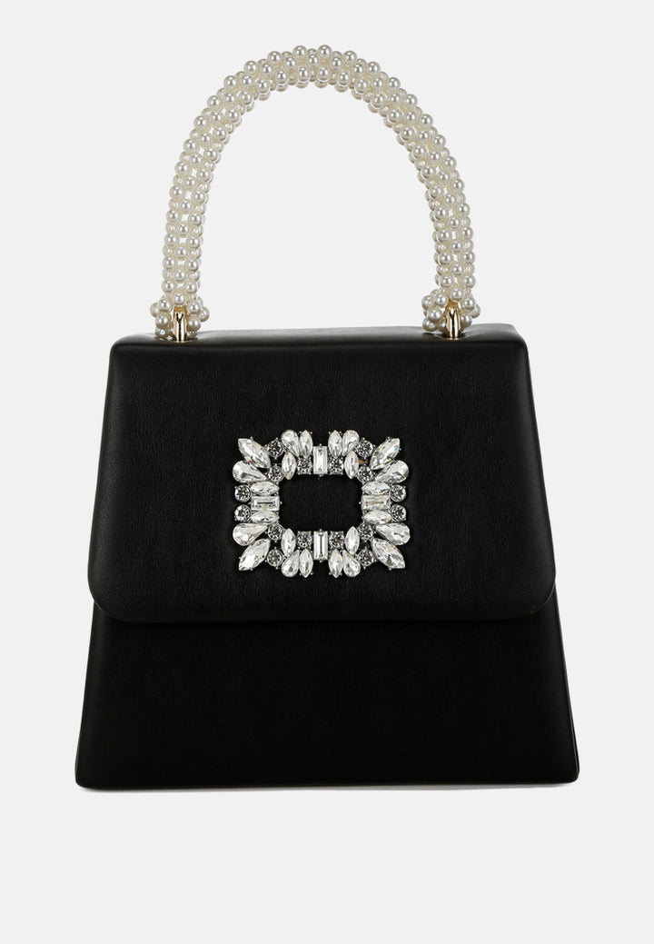 pearl top-handle diamante brooch bag by ruw#color_black