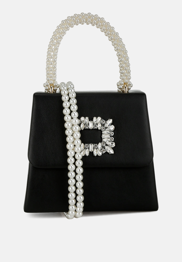 pearl top-handle diamante brooch bag by ruw#color_black