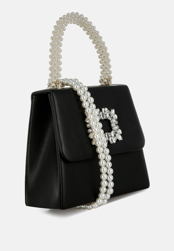 pearl top-handle diamante brooch bag by ruw#color_black