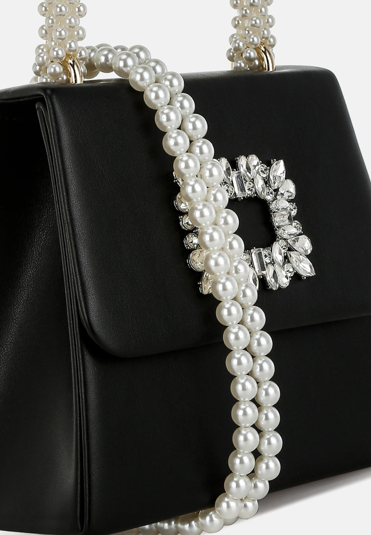 pearl top-handle diamante brooch bag by ruw#color_black