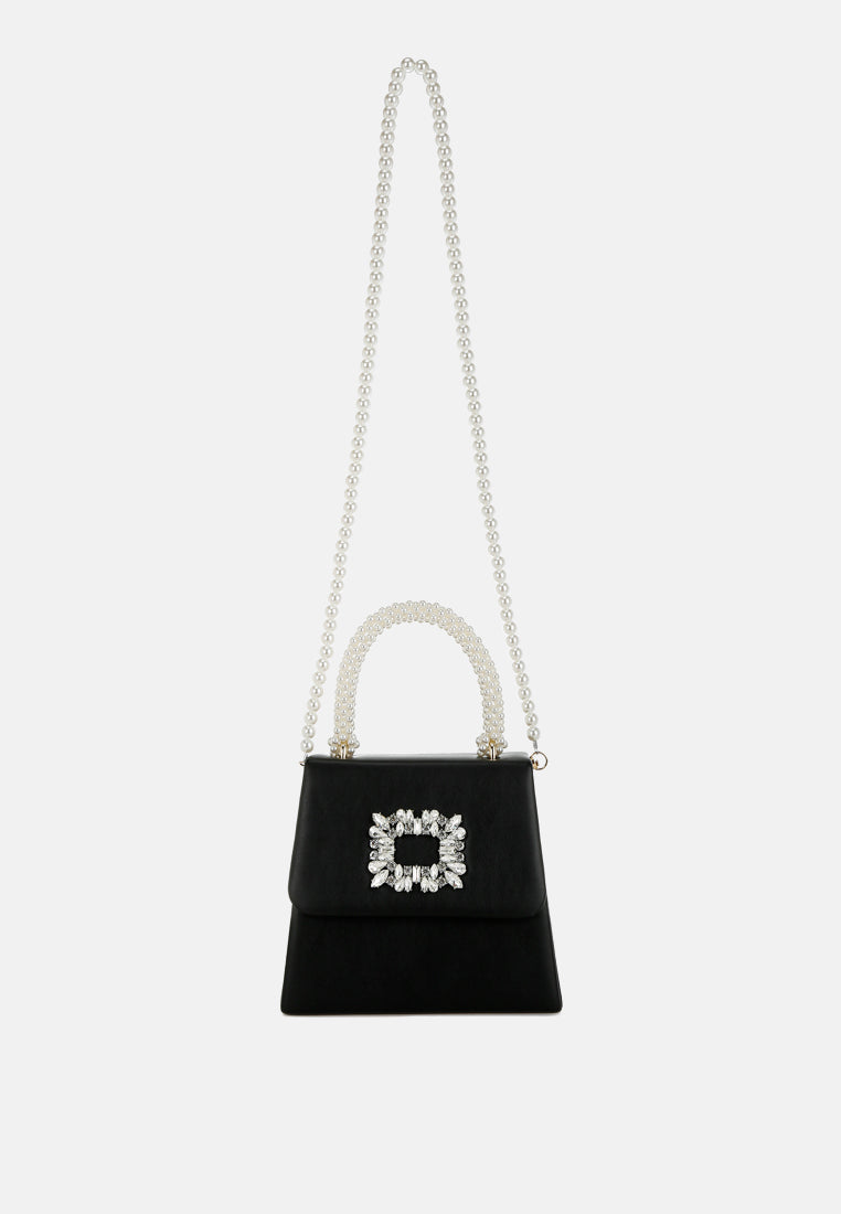 pearl top-handle diamante brooch bag by ruw#color_black