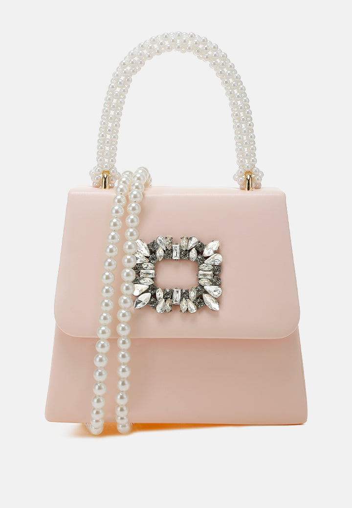 pearl top-handle diamante brooch bag by ruw#color_pink