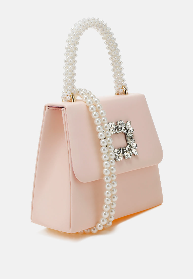 pearl top-handle diamante brooch bag by ruw#color_pink