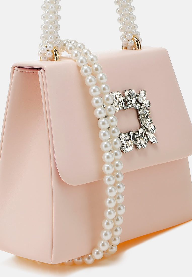 pearl top-handle diamante brooch bag by ruw#color_pink