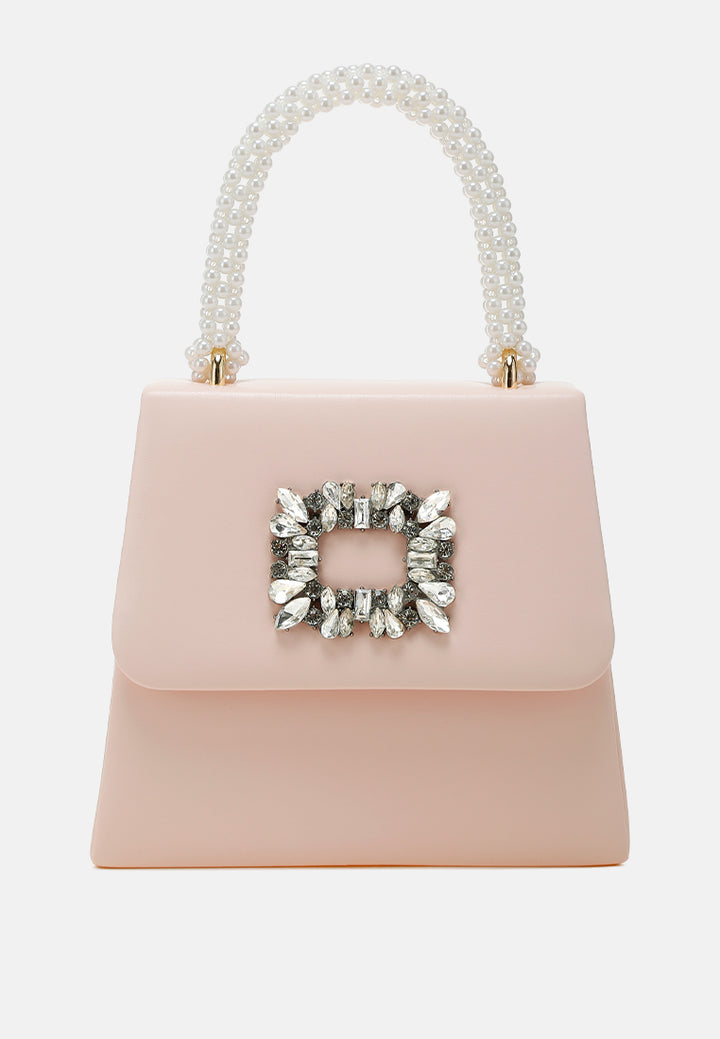 pearl top-handle diamante brooch bag by ruw#color_pink