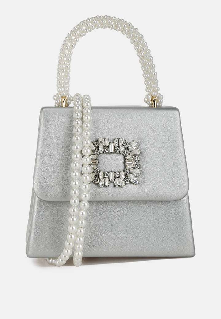 pearl top-handle diamante brooch bag by ruw#color_silver