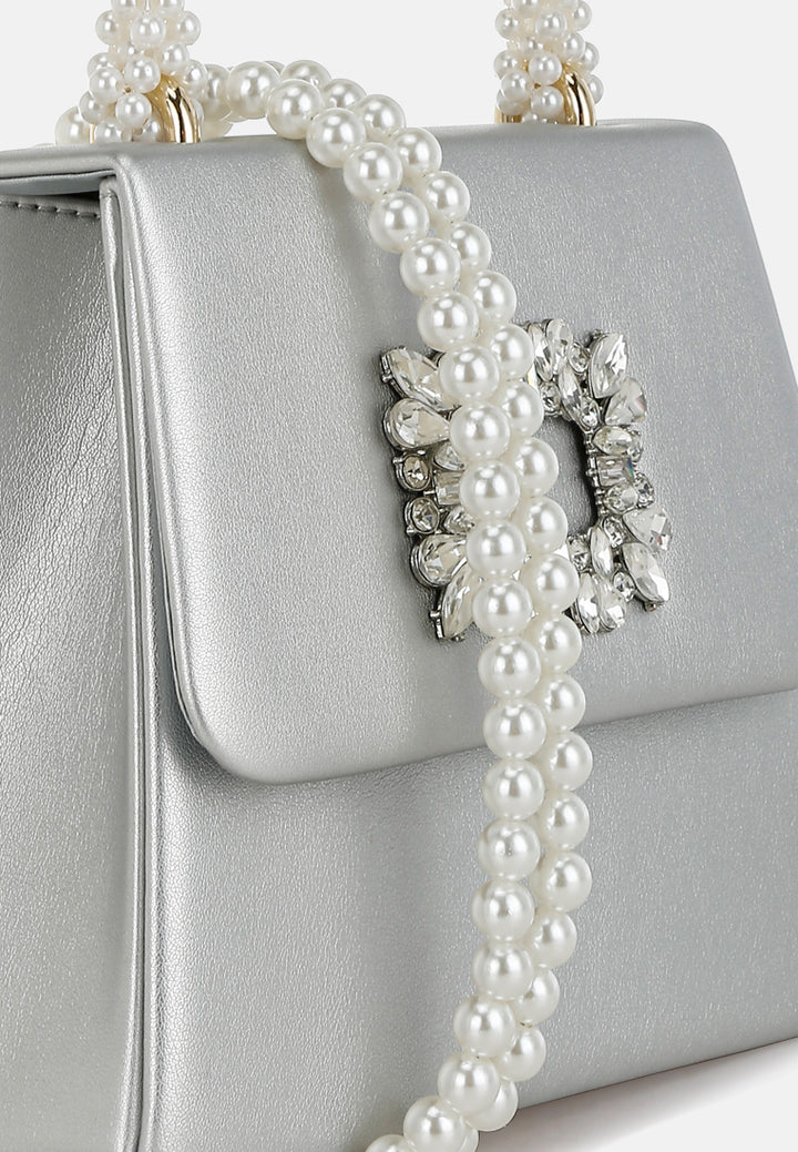 pearl top-handle diamante brooch bag by ruw#color_silver