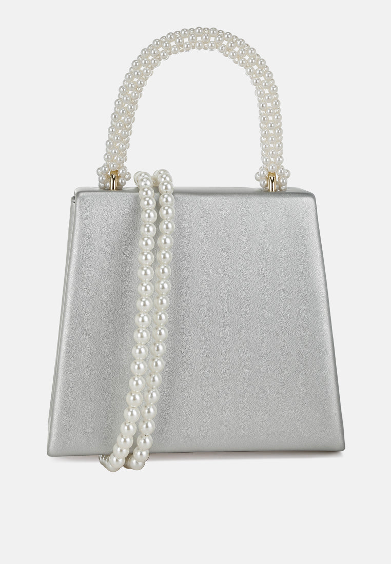 pearl top-handle diamante brooch bag by ruw#color_silver