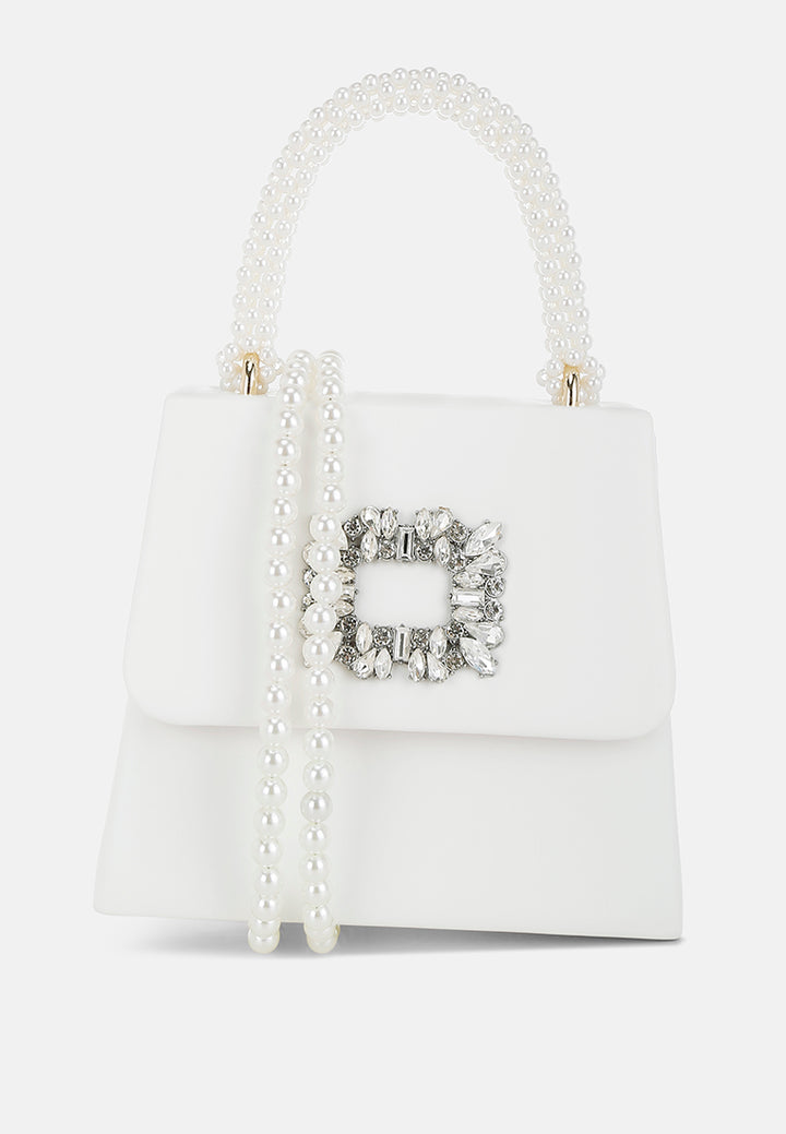 pearl top-handle diamante brooch bag by ruw#color_white